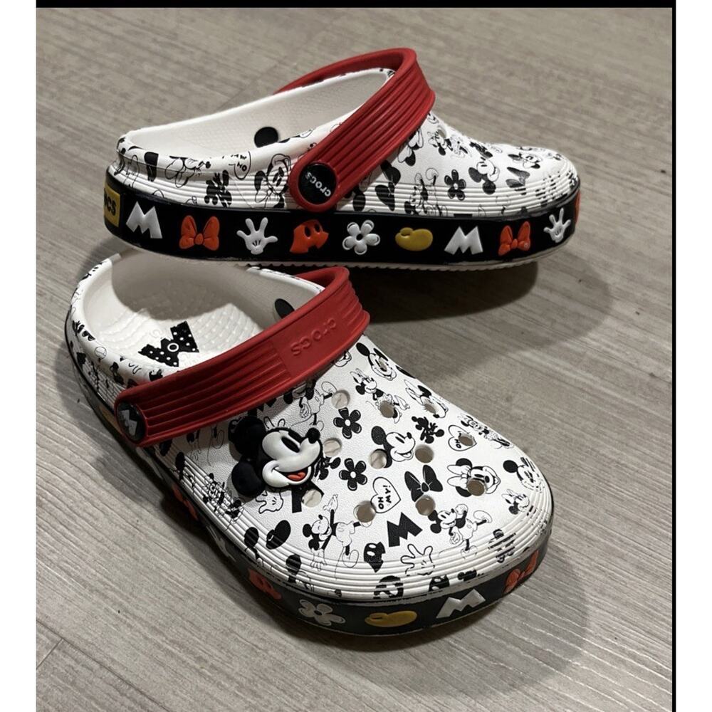 Disney Mickie and Minnie Crocs Slip On Shoes Youth Sz 12 Vacation Character Fun